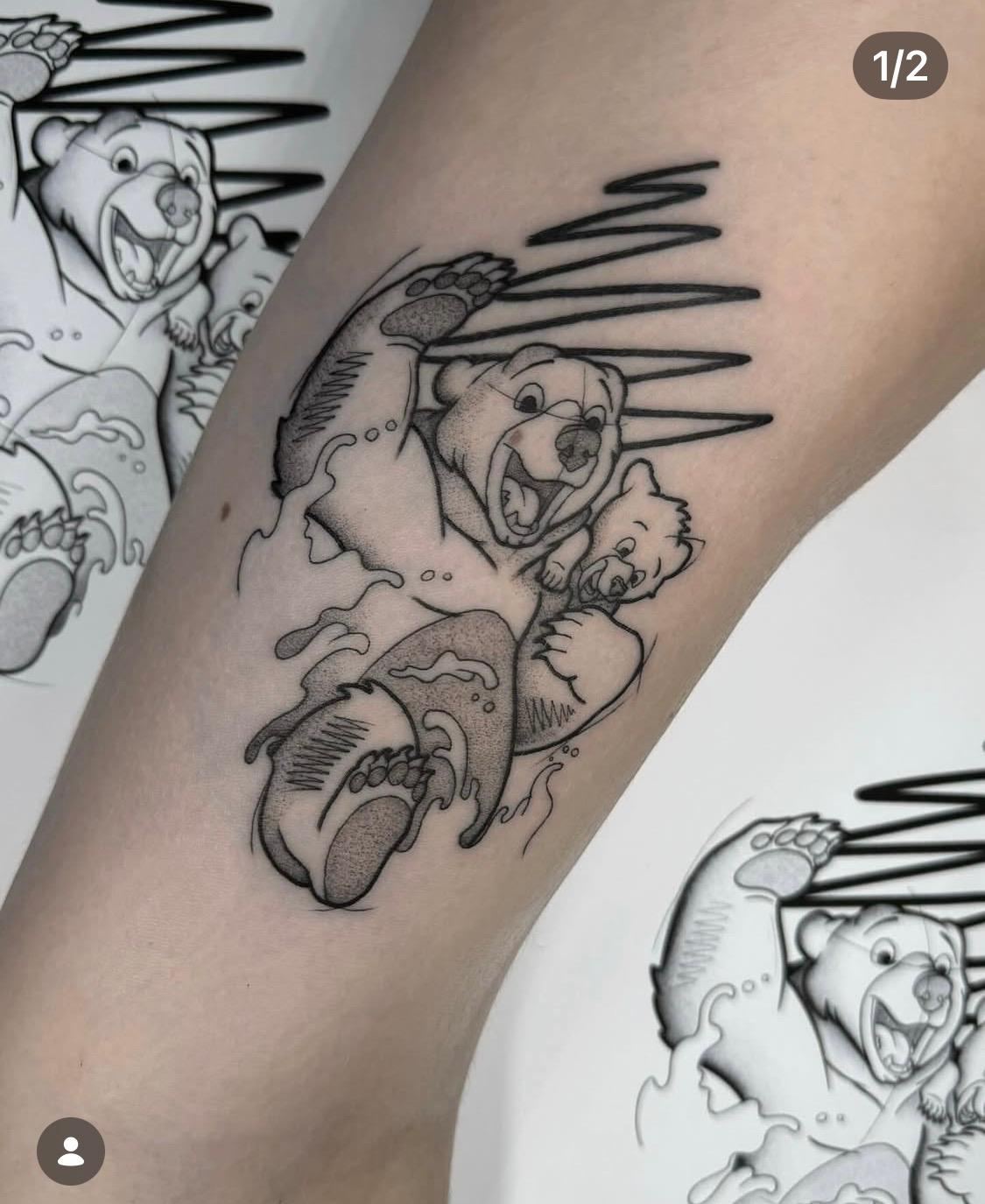 Tatuaje sketch de una familia de osos