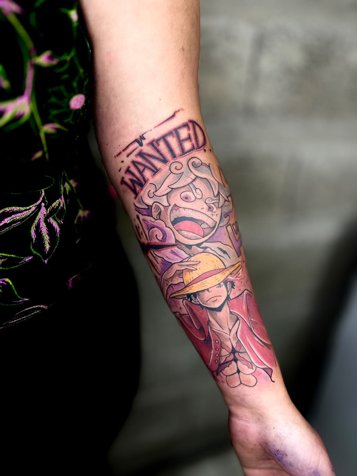 Colour anime tattoo of Luffy, Wanted poster style, by Tuiti