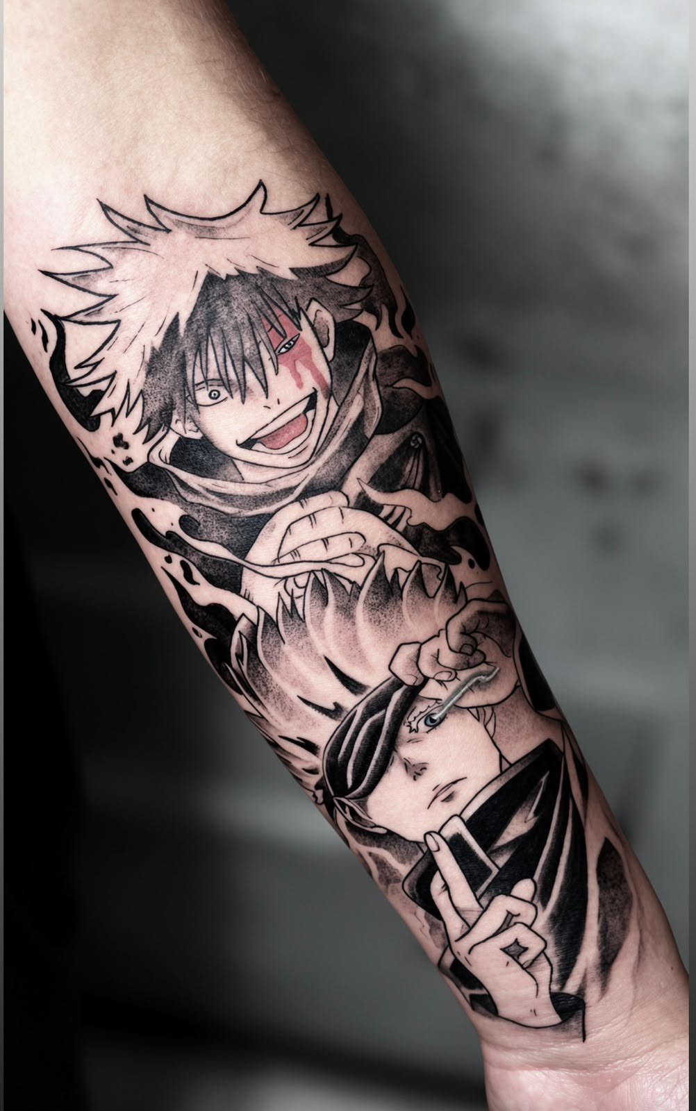 Blackwork anime character tattoo, by Tuiti